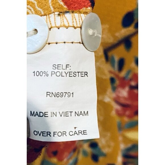 Fig And Flower Anthropologie Top Womens XL Yellow Red Floral Tunic Tie Cuff Boho - Picture 6 of 8